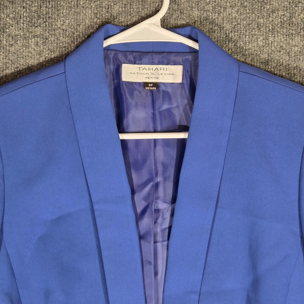 Tahari Arthur S. Levine Petite Blazer Womens 8P Royal Blue Open Front Jacket